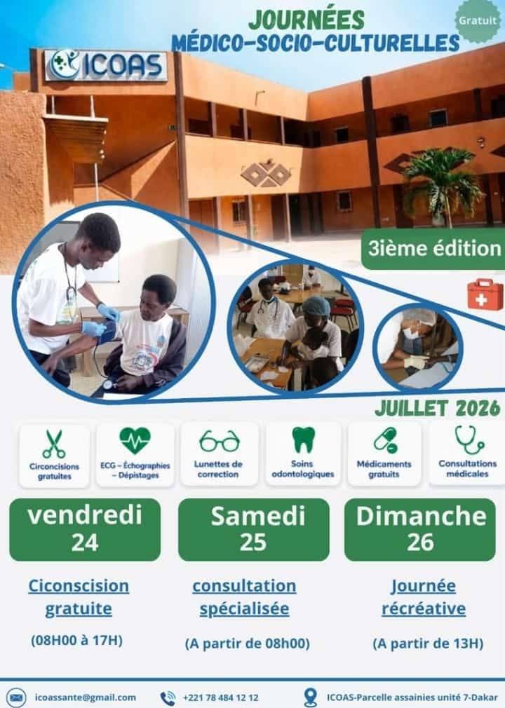 Locandina delle Journées Médico-Socio-Culturelles dell'ICOAS, luglio 2026