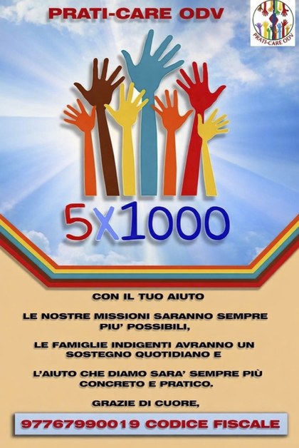Volantino 5×1000 di Prati-Care ODV con il codice fiscale 97767990019